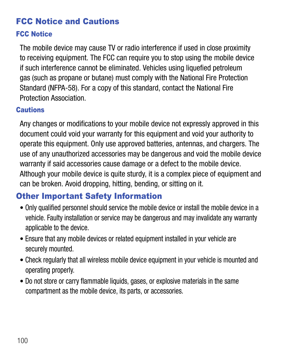 Fcc notice and cautions, Other important safety information | Samsung SGH-T340ZKATFN User Manual | Page 104 / 105