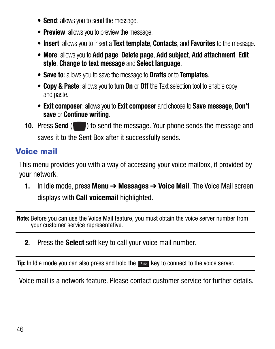 Voice mail | Samsung SGH-T340ZKATFN User Manual | Page 50 / 105