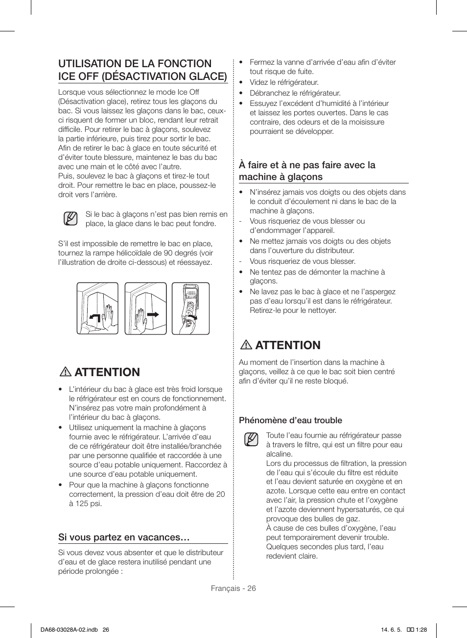 Attention | Samsung RF30HDEDTSR-AA User Manual | Page 110 / 124