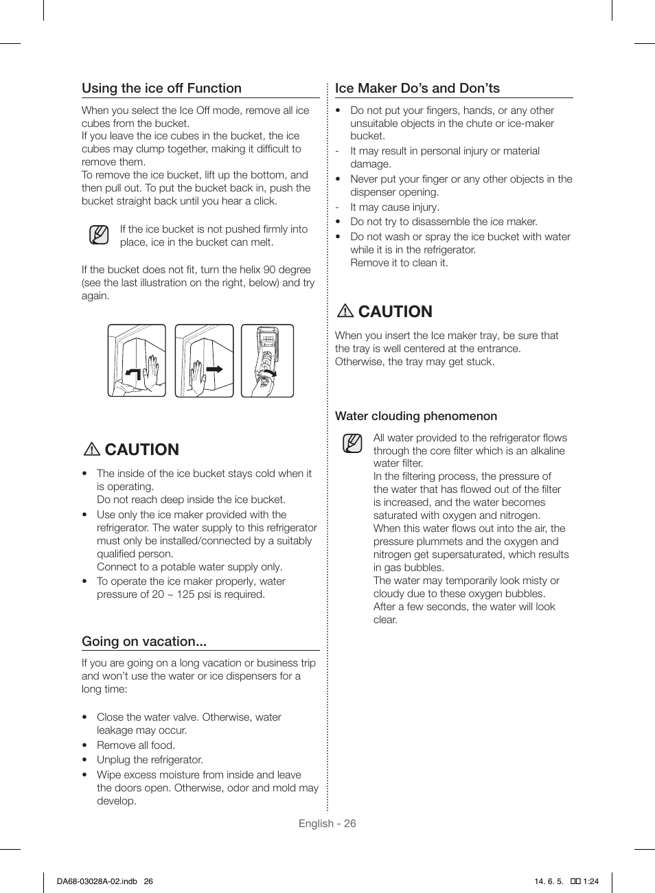 Caution | Samsung RF30HDEDTSR-AA User Manual | Page 26 / 124