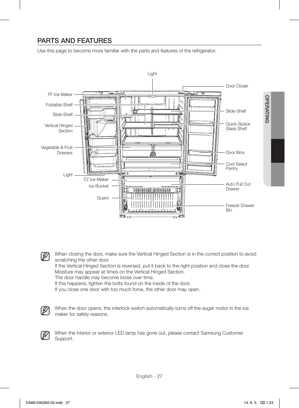 Parts and features | Samsung RF30HDEDTSR-AA User Manual | Page 27 / 124