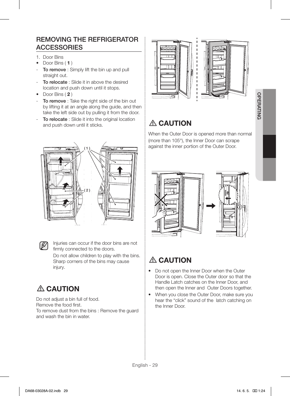 Caution, Removing the refrigerator accessories | Samsung RF30HDEDTSR-AA User Manual | Page 29 / 124