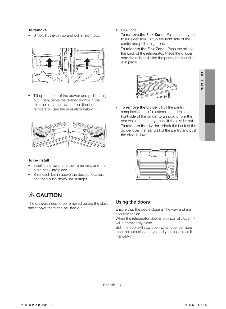 Caution, Using the doors | Samsung RF30HDEDTSR-AA User Manual | Page 31 / 124