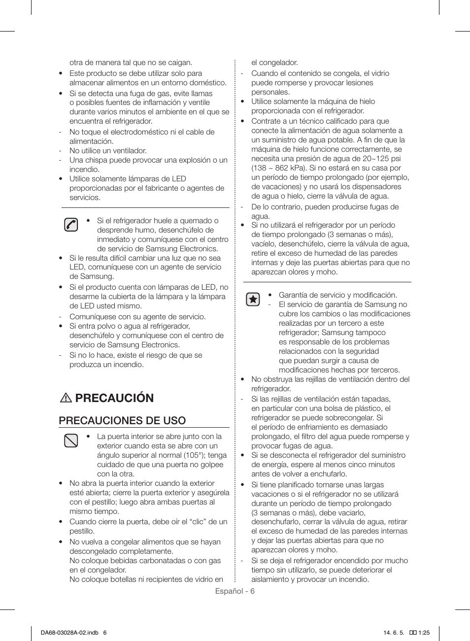 Precaución, Precauciones de uso | Samsung RF30HDEDTSR-AA User Manual | Page 48 / 124