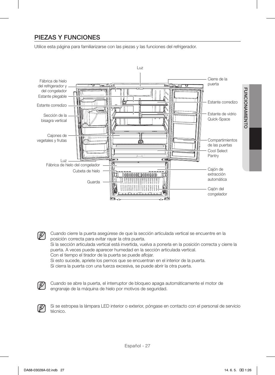 Piezas y funciones | Samsung RF30HDEDTSR-AA User Manual | Page 69 / 124