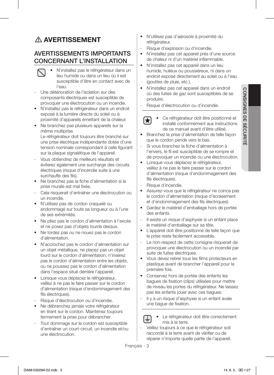 Avertissement | Samsung RF30HDEDTSR-AA User Manual | Page 87 / 124