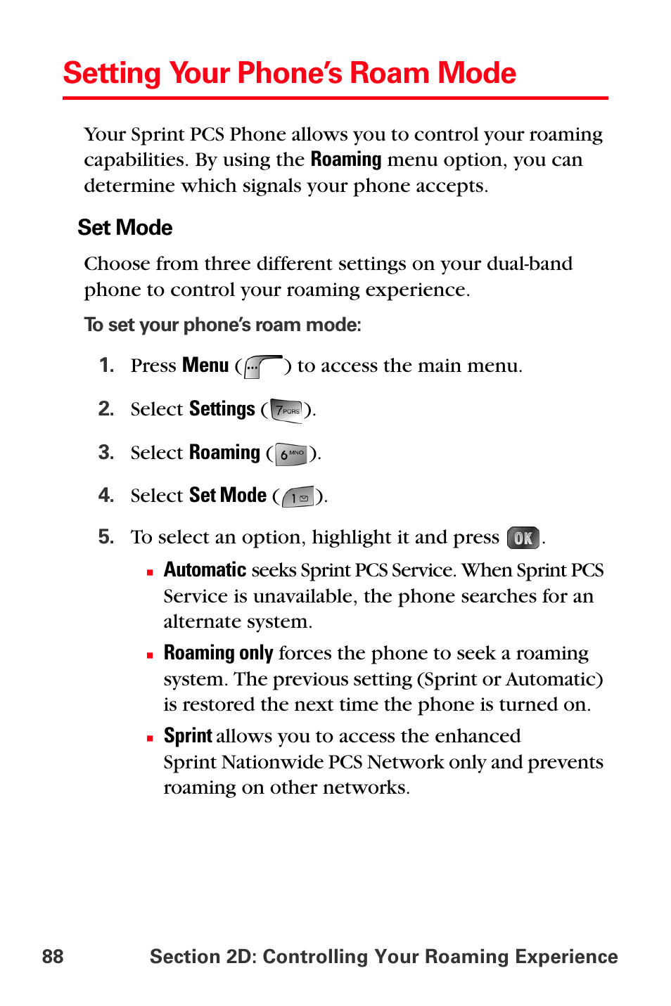 Setting your phone’s roam mode | Samsung SPH-A880TSSXAR User Manual | Page 102 / 298