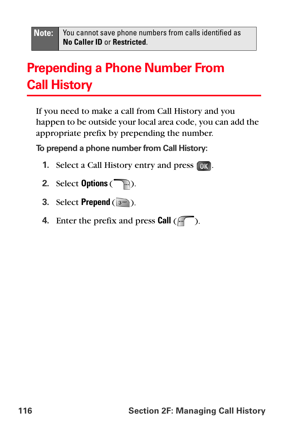 Prepending a phone number from call history | Samsung SPH-A880TSSXAR User Manual | Page 130 / 298