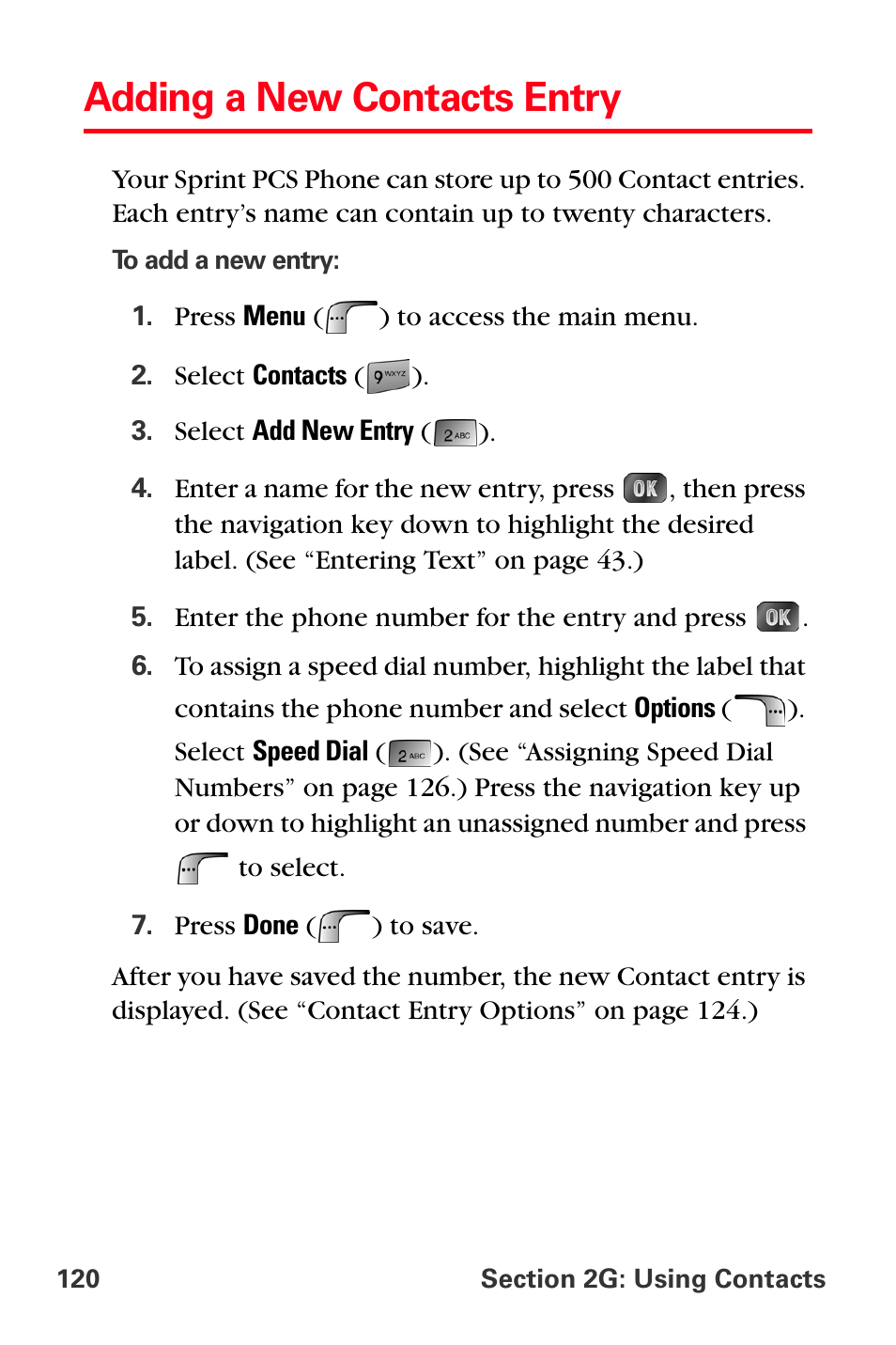Adding a new contacts entry | Samsung SPH-A880TSSXAR User Manual | Page 134 / 298