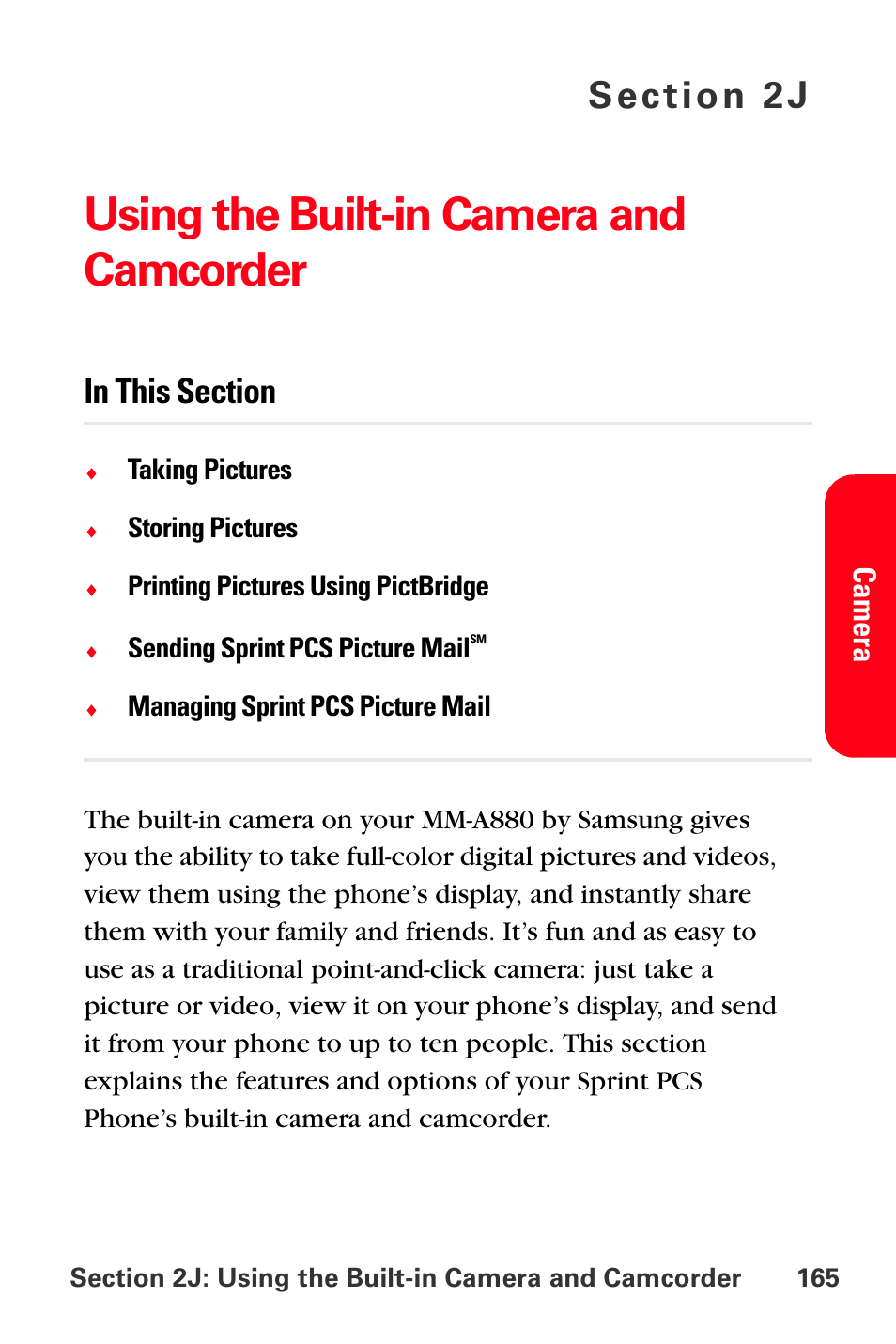 Using the built-in camera and camcorder, 2j. using the built-in camera and camcorder, Camer a | Samsung SPH-A880TSSXAR User Manual | Page 179 / 298