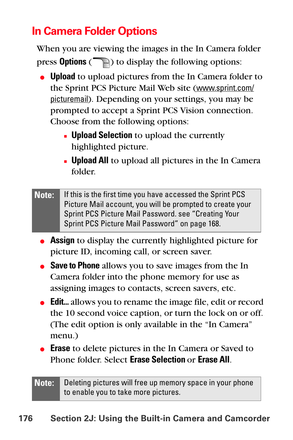 In camera folder options | Samsung SPH-A880TSSXAR User Manual | Page 190 / 298