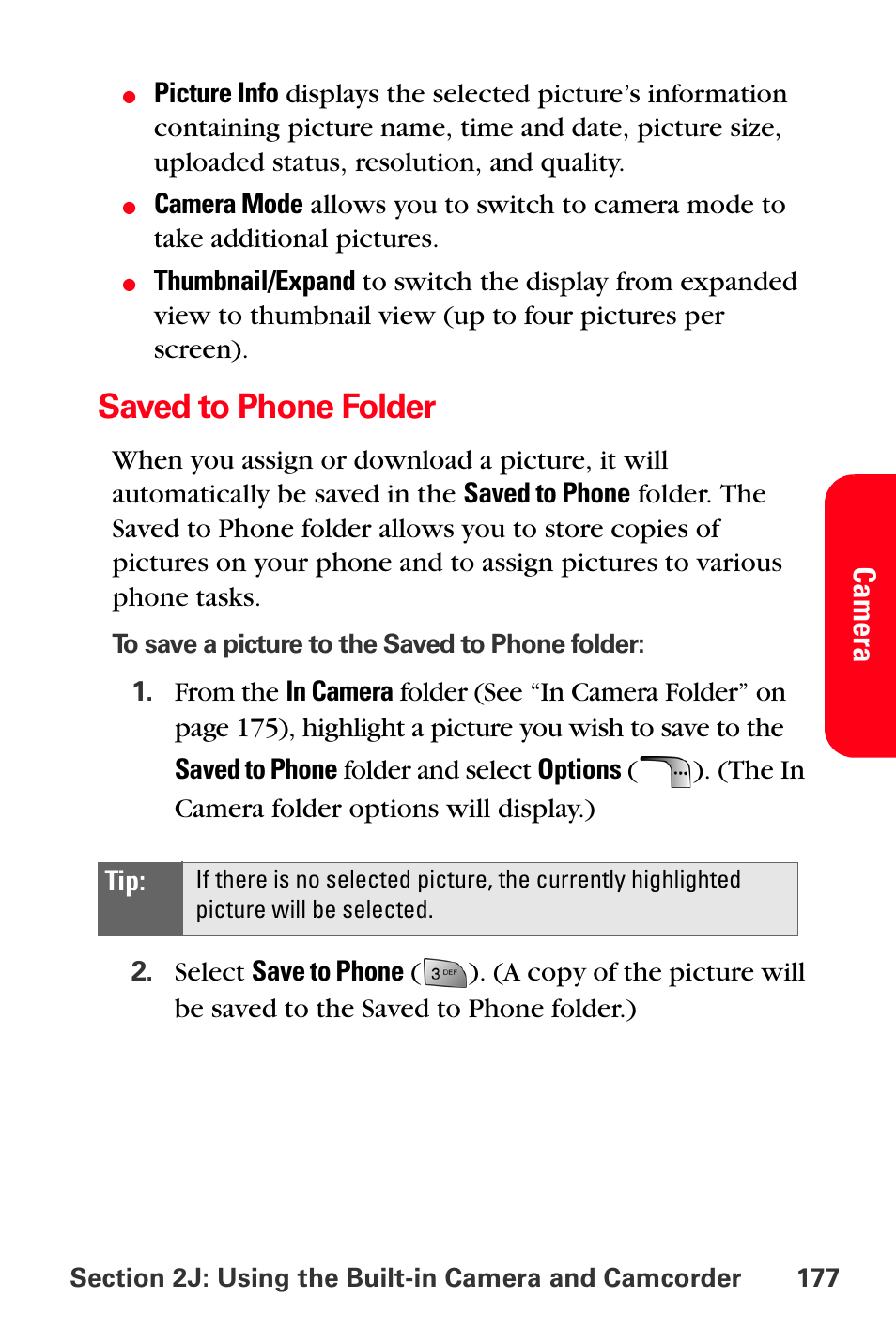Saved to phone folder, Camer a | Samsung SPH-A880TSSXAR User Manual | Page 191 / 298