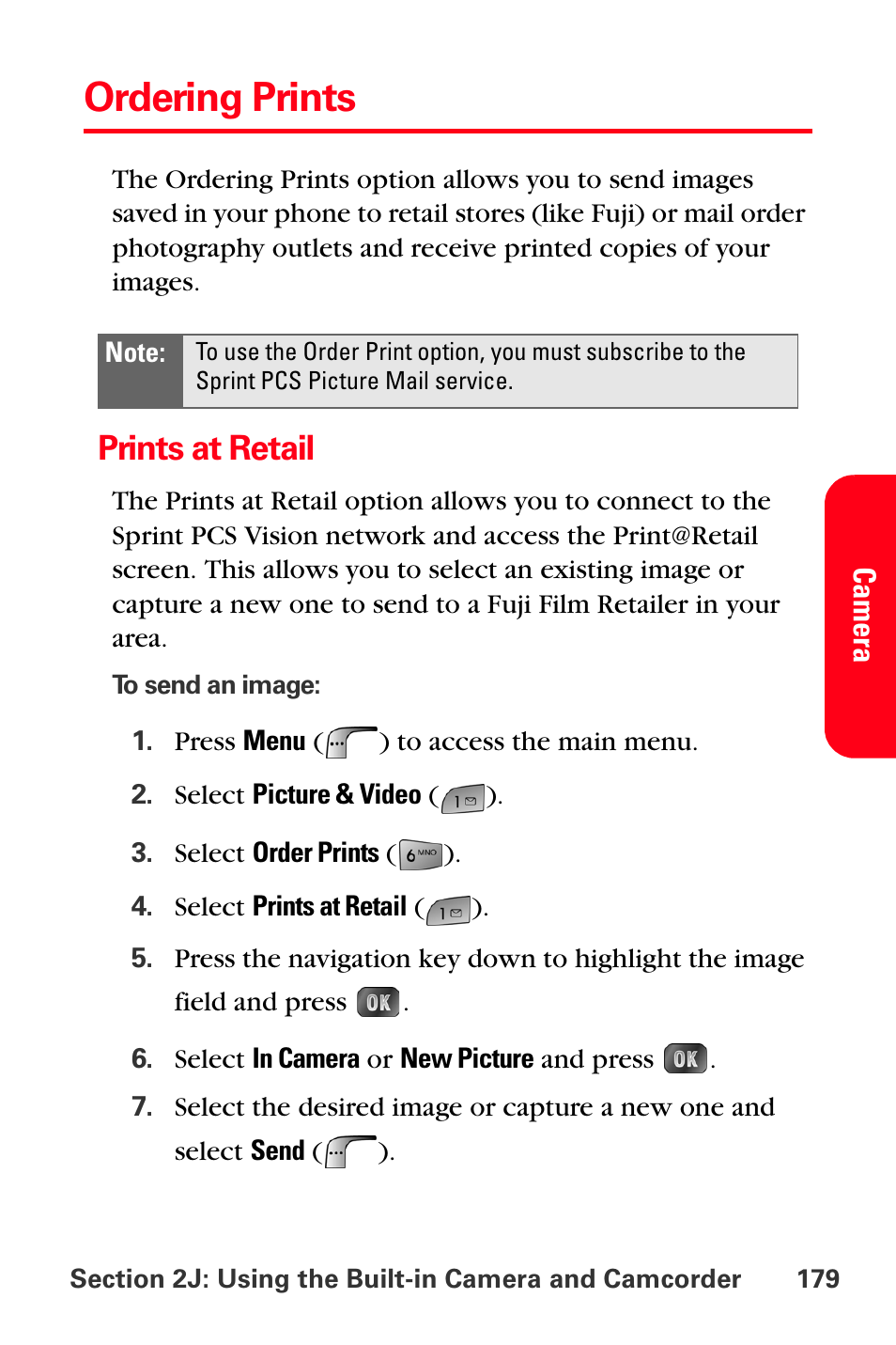 Ordering prints, Prints at retail | Samsung SPH-A880TSSXAR User Manual | Page 193 / 298