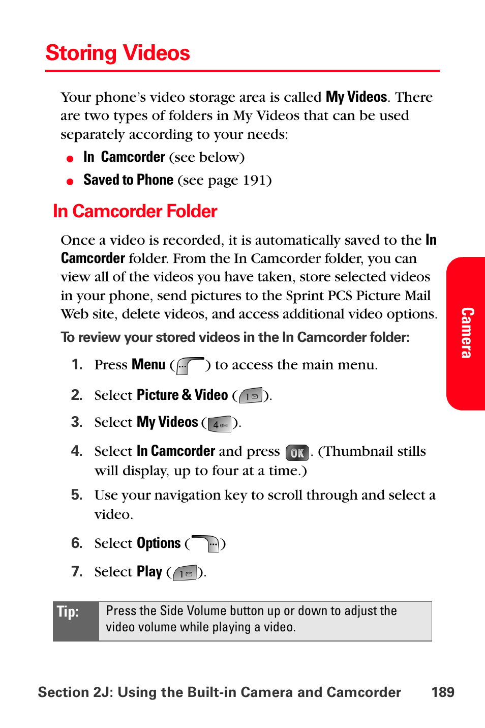Storing videos, In camcorder folder | Samsung SPH-A880TSSXAR User Manual | Page 203 / 298