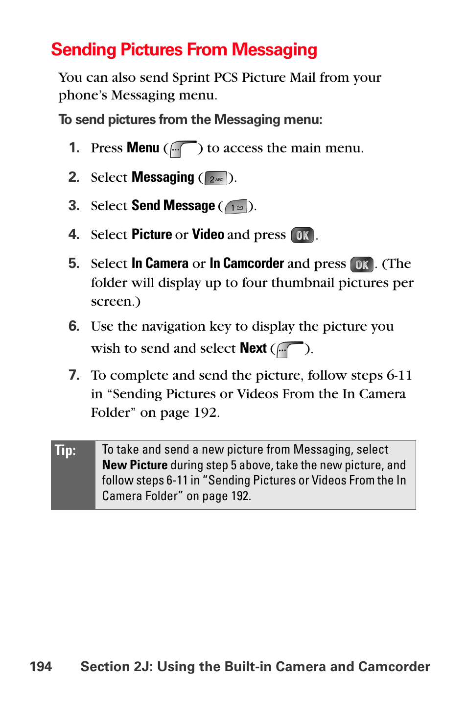 Sending pictures from messaging | Samsung SPH-A880TSSXAR User Manual | Page 208 / 298