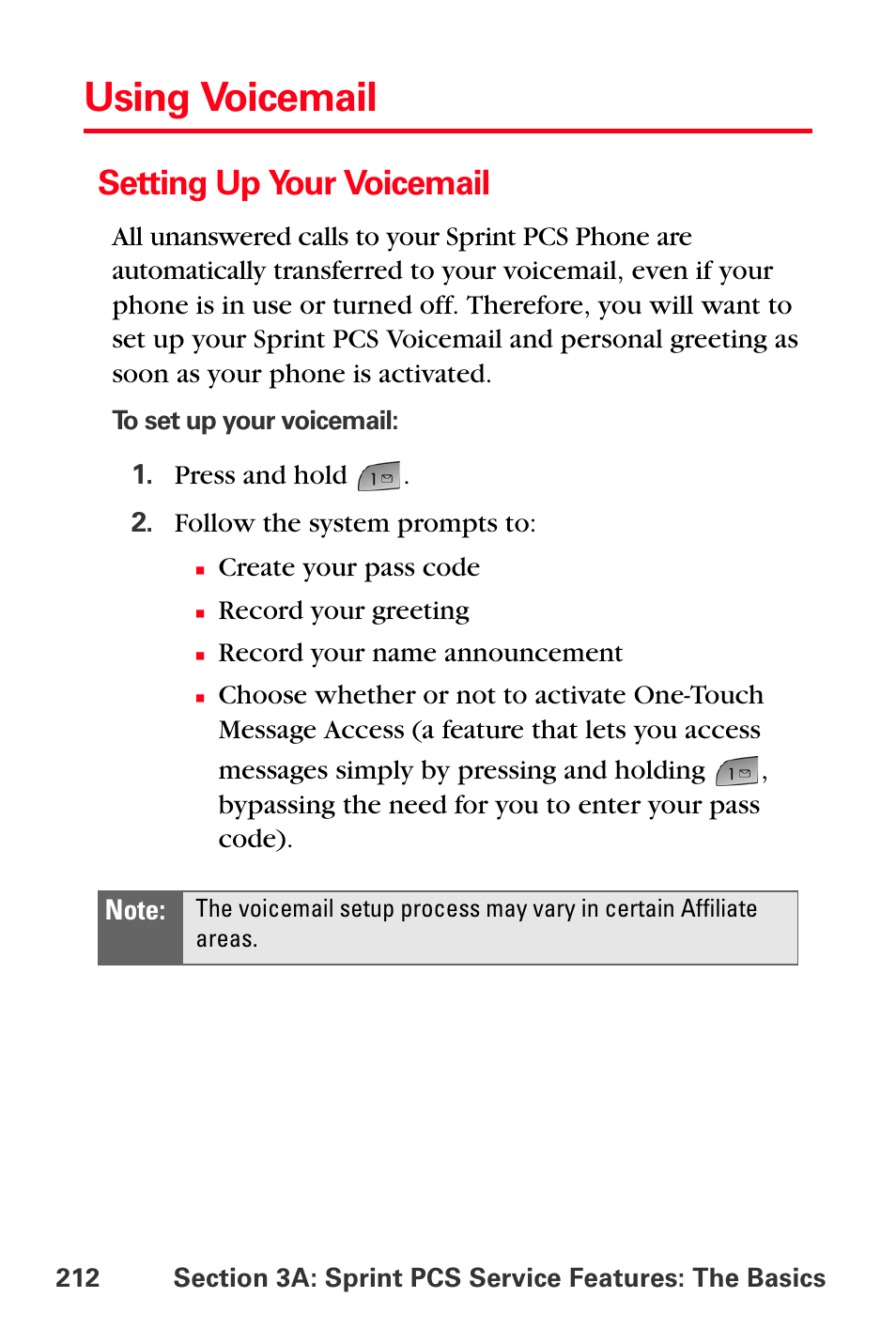 Using voicemail, Setting up your voicemail | Samsung SPH-A880TSSXAR User Manual | Page 226 / 298