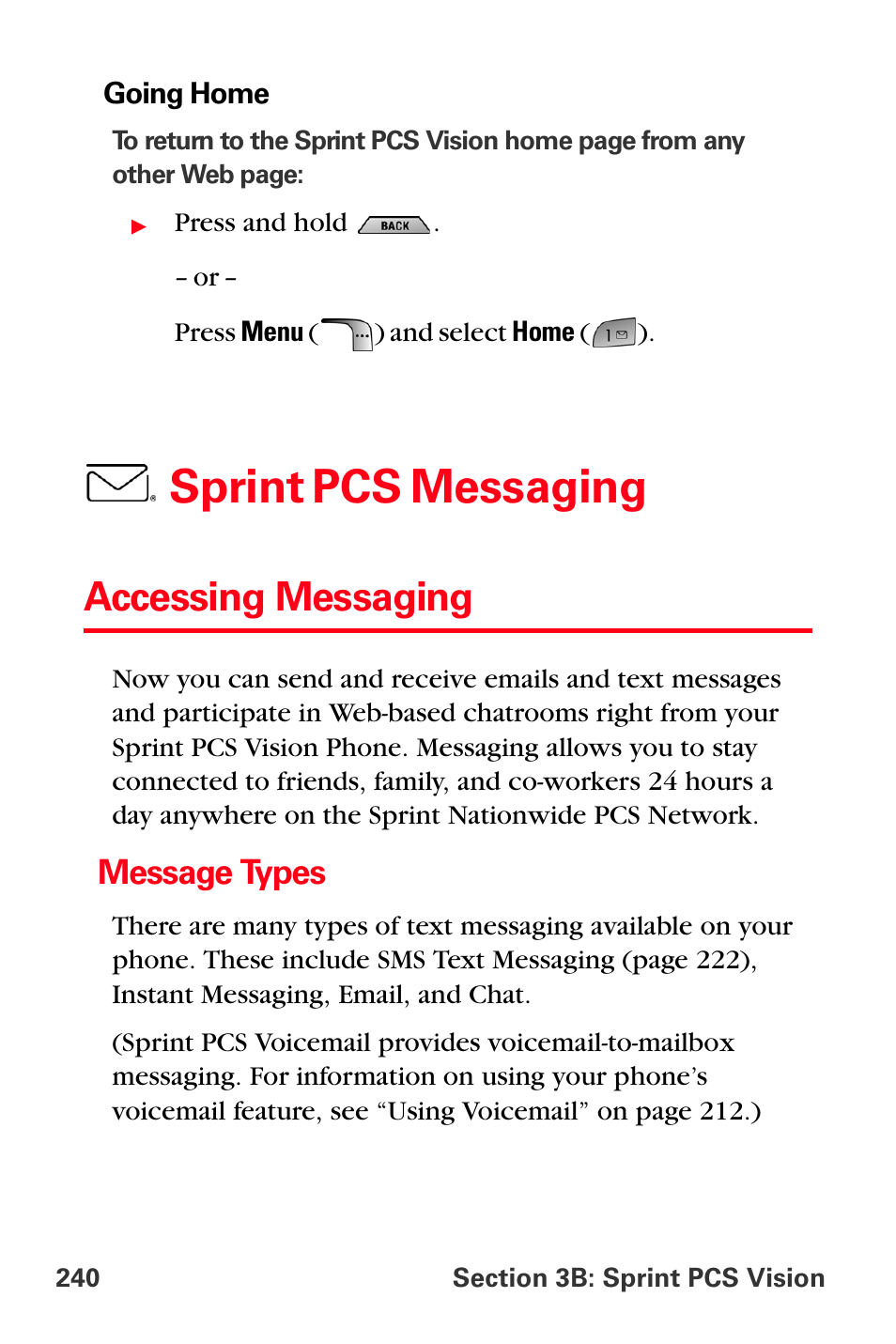Accessing messaging, Message types, Sprint pcs messaging | Samsung SPH-A880TSSXAR User Manual | Page 254 / 298