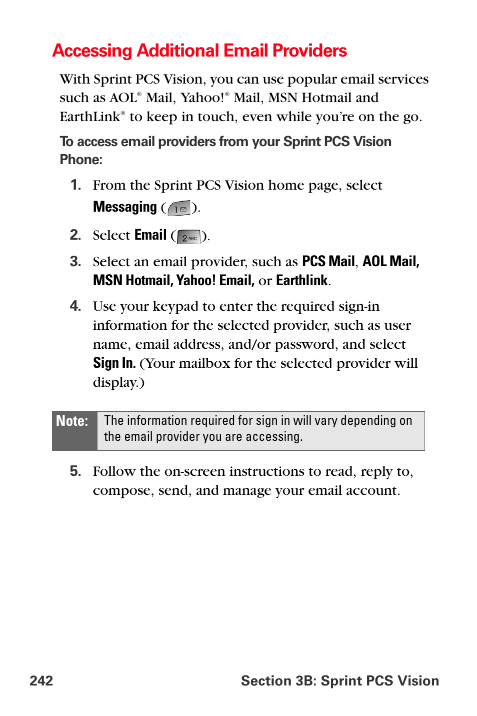 Accessing additional email providers | Samsung SPH-A880TSSXAR User Manual | Page 256 / 298