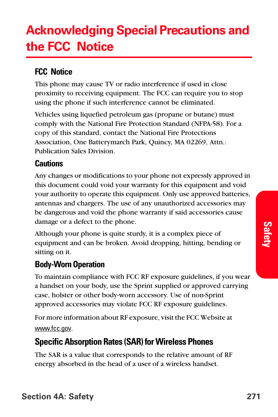 Safety | Samsung SPH-A880TSSXAR User Manual | Page 285 / 298