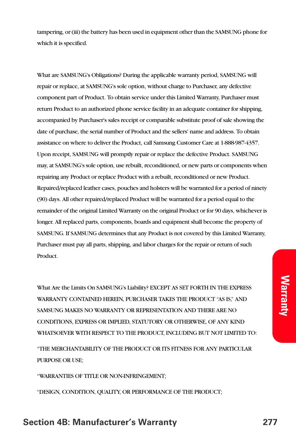 Wa rranty | Samsung SPH-A880TSSXAR User Manual | Page 291 / 298