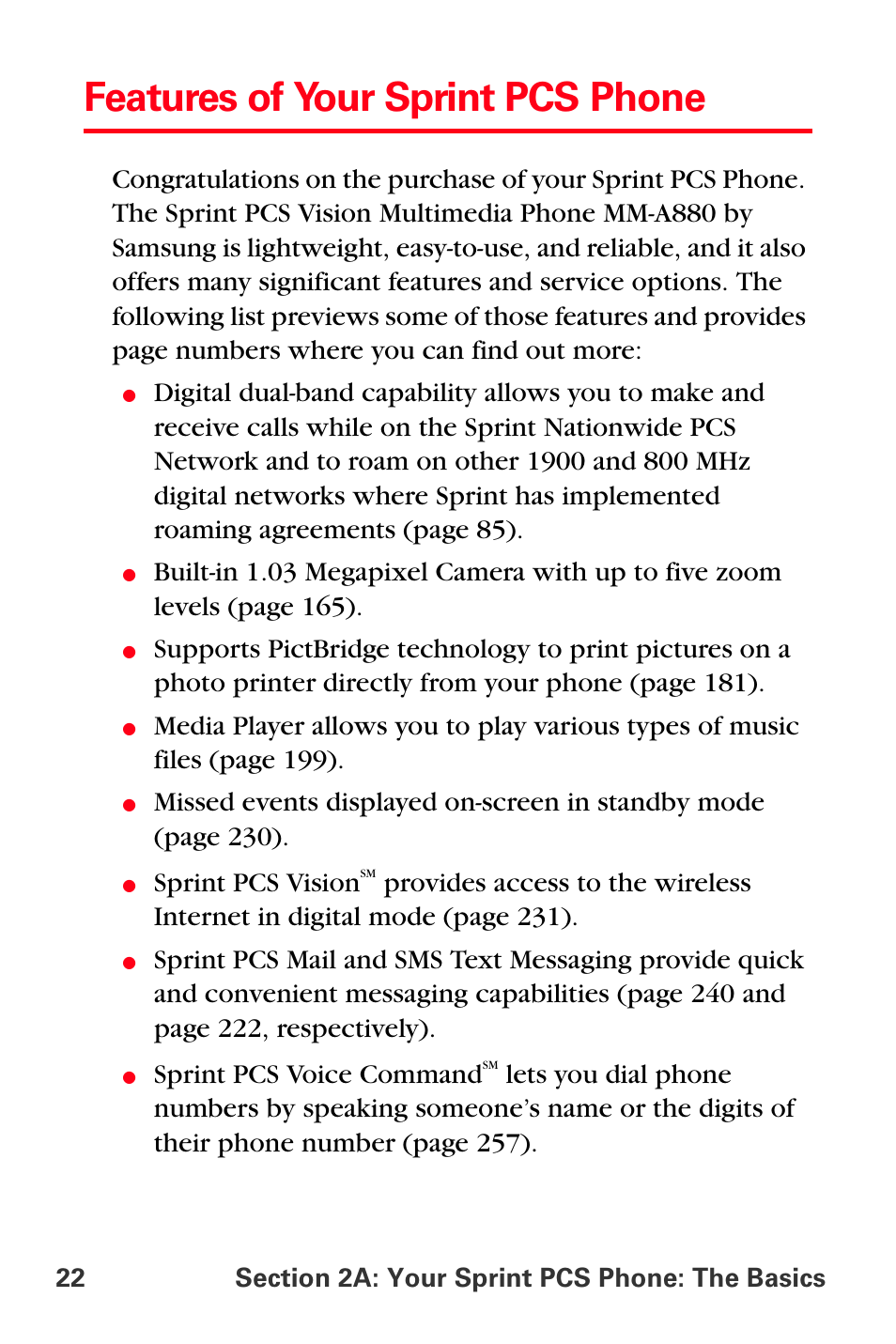 Features of your sprint pcs phone, Sprint pcs vision, Sprint pcs voice command | Samsung SPH-A880TSSXAR User Manual | Page 36 / 298