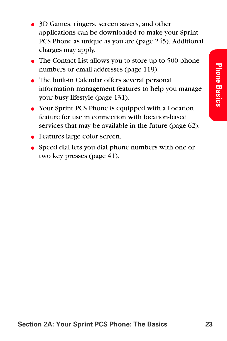 Pho ne basi cs, Features large color screen | Samsung SPH-A880TSSXAR User Manual | Page 37 / 298