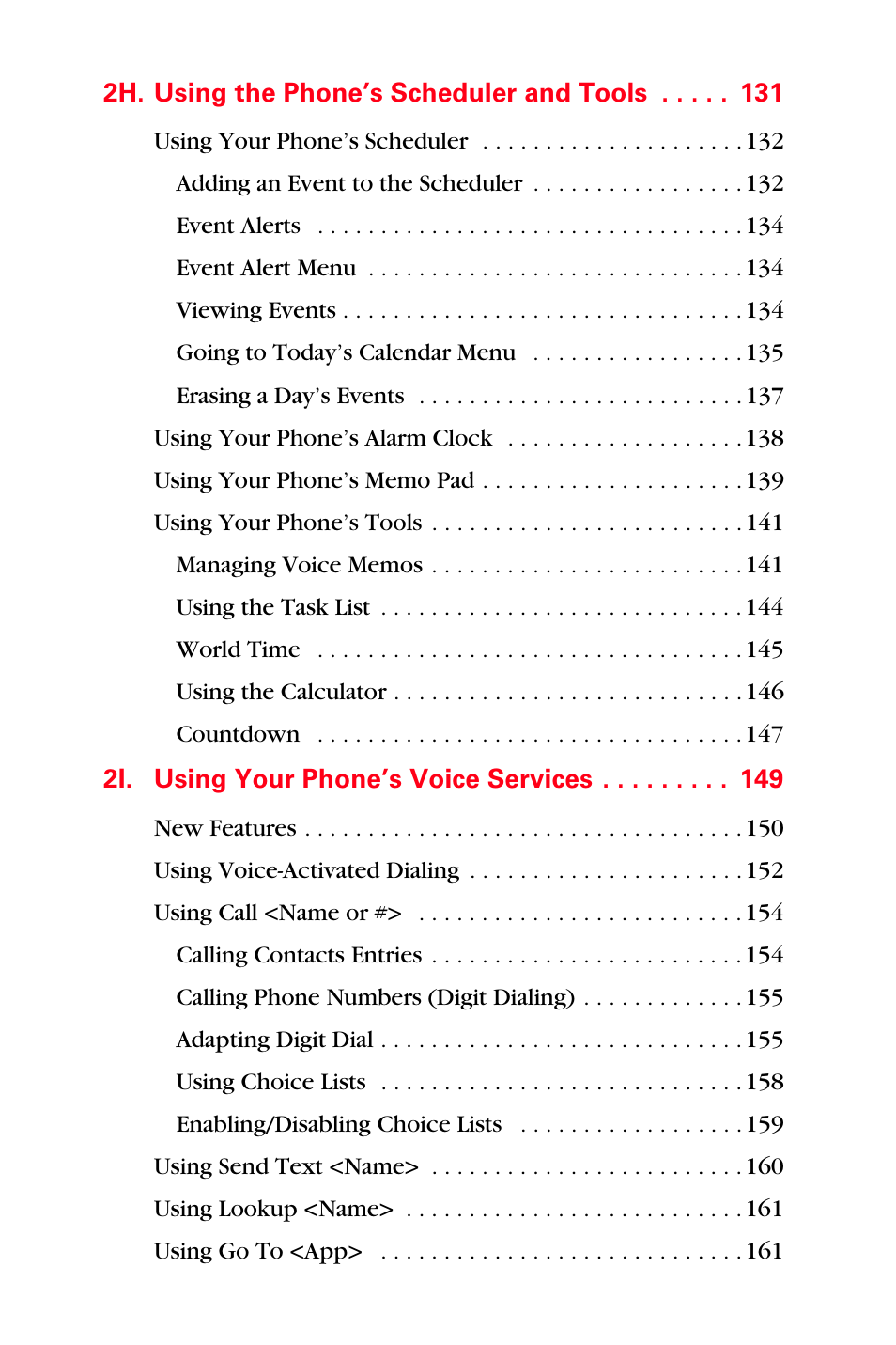 2h. using the phone’s scheduler and tools 131, 2i. using your phone’s voice services 149 | Samsung SPH-A880TSSXAR User Manual | Page 7 / 298
