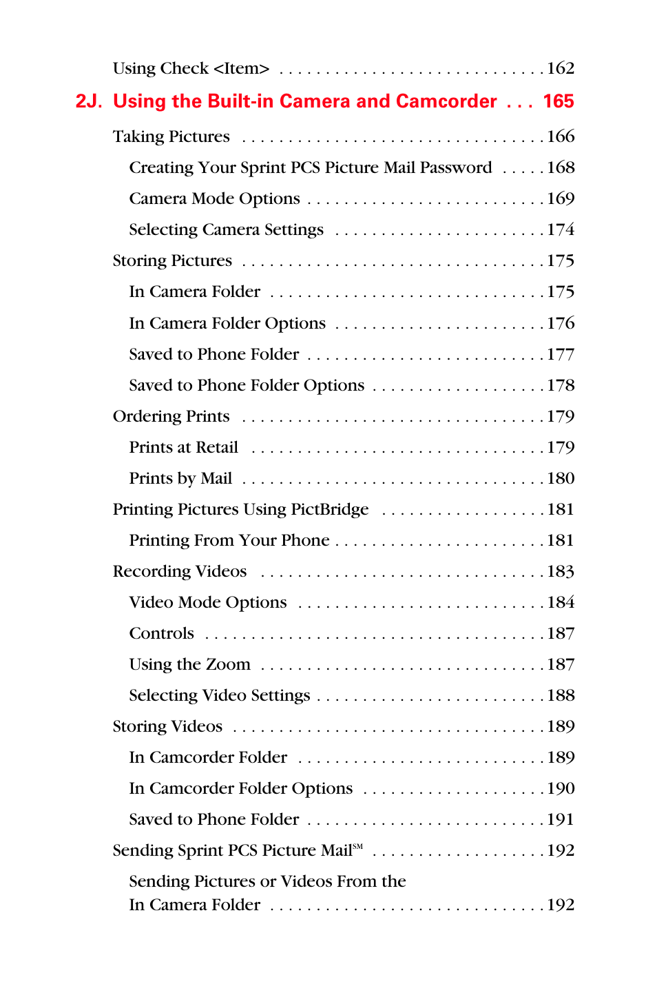 2j. using the built-in camera and camcorder 165 | Samsung SPH-A880TSSXAR User Manual | Page 8 / 298