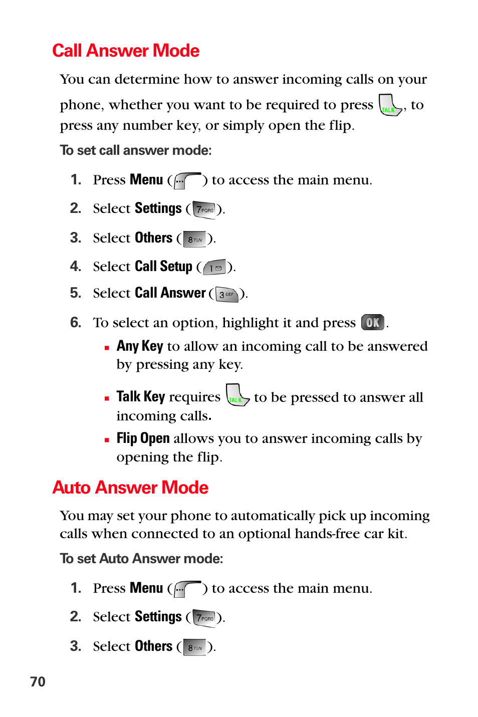 Call answer mode, Auto answer mode | Samsung SPH-A880TSSXAR User Manual | Page 84 / 298