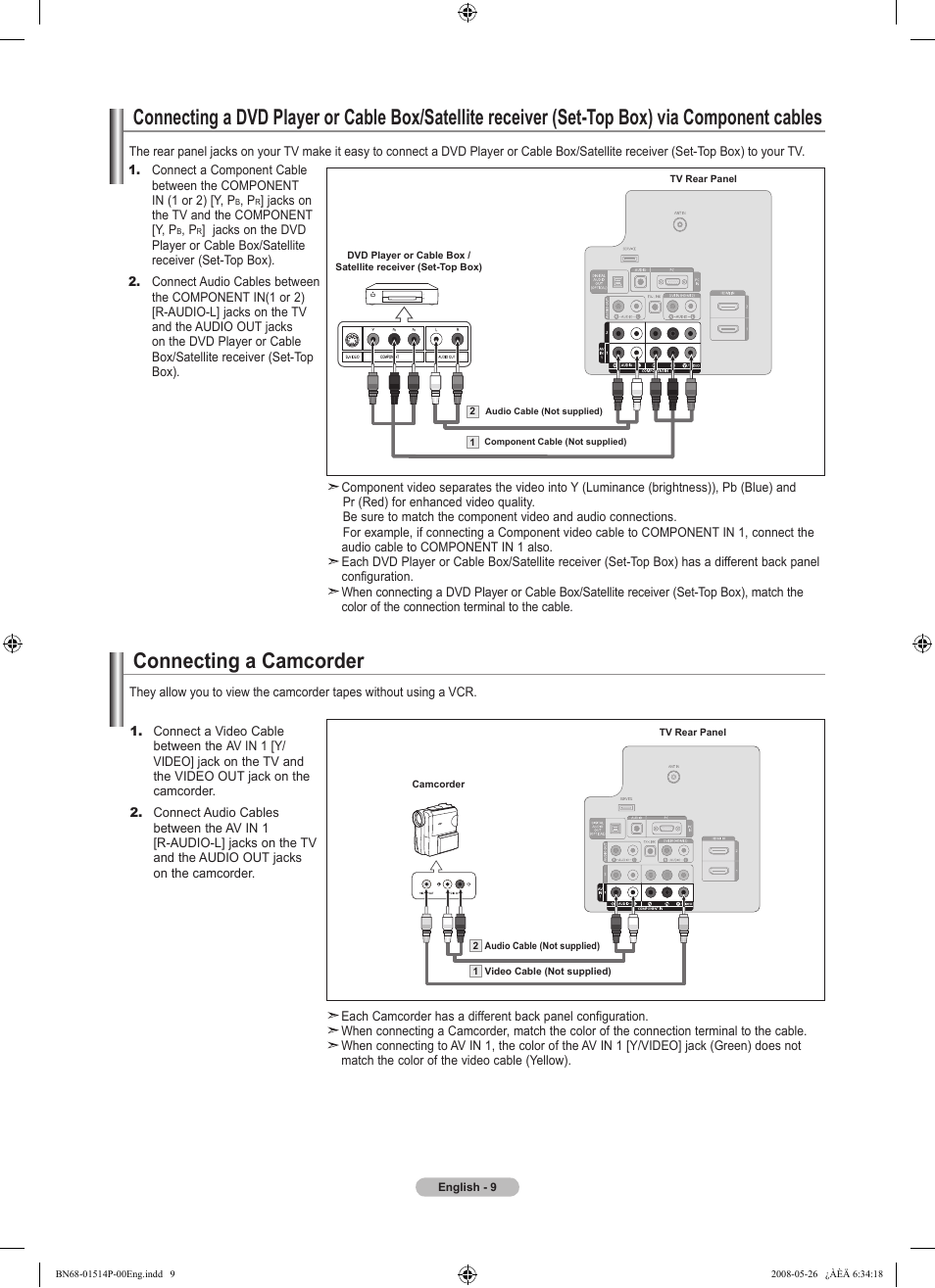 Connecting a camcorder | Samsung LN32A330J1NXZA User Manual | Page 11 / 62