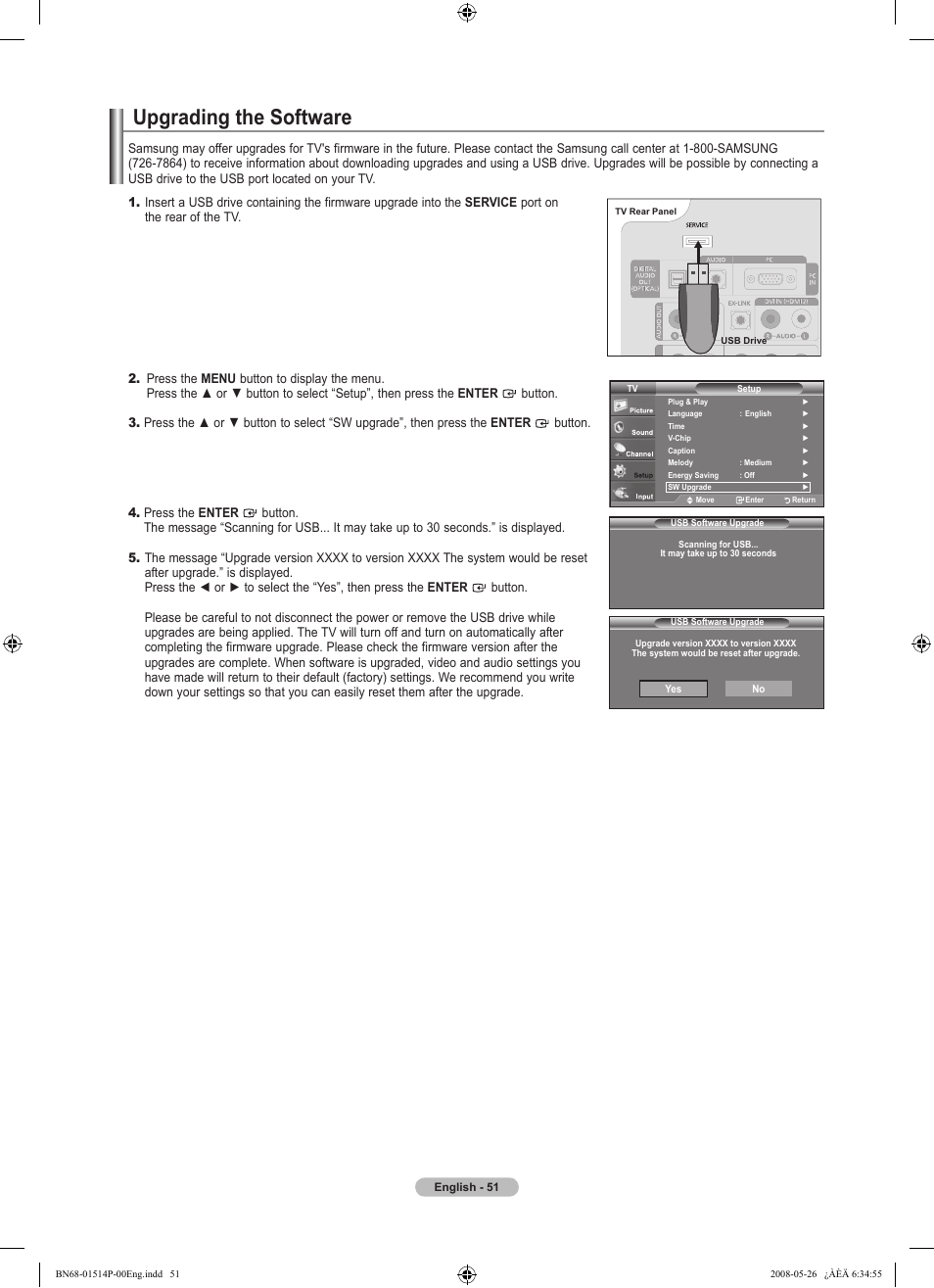 Upgrading the software | Samsung LN32A330J1NXZA User Manual | Page 53 / 62