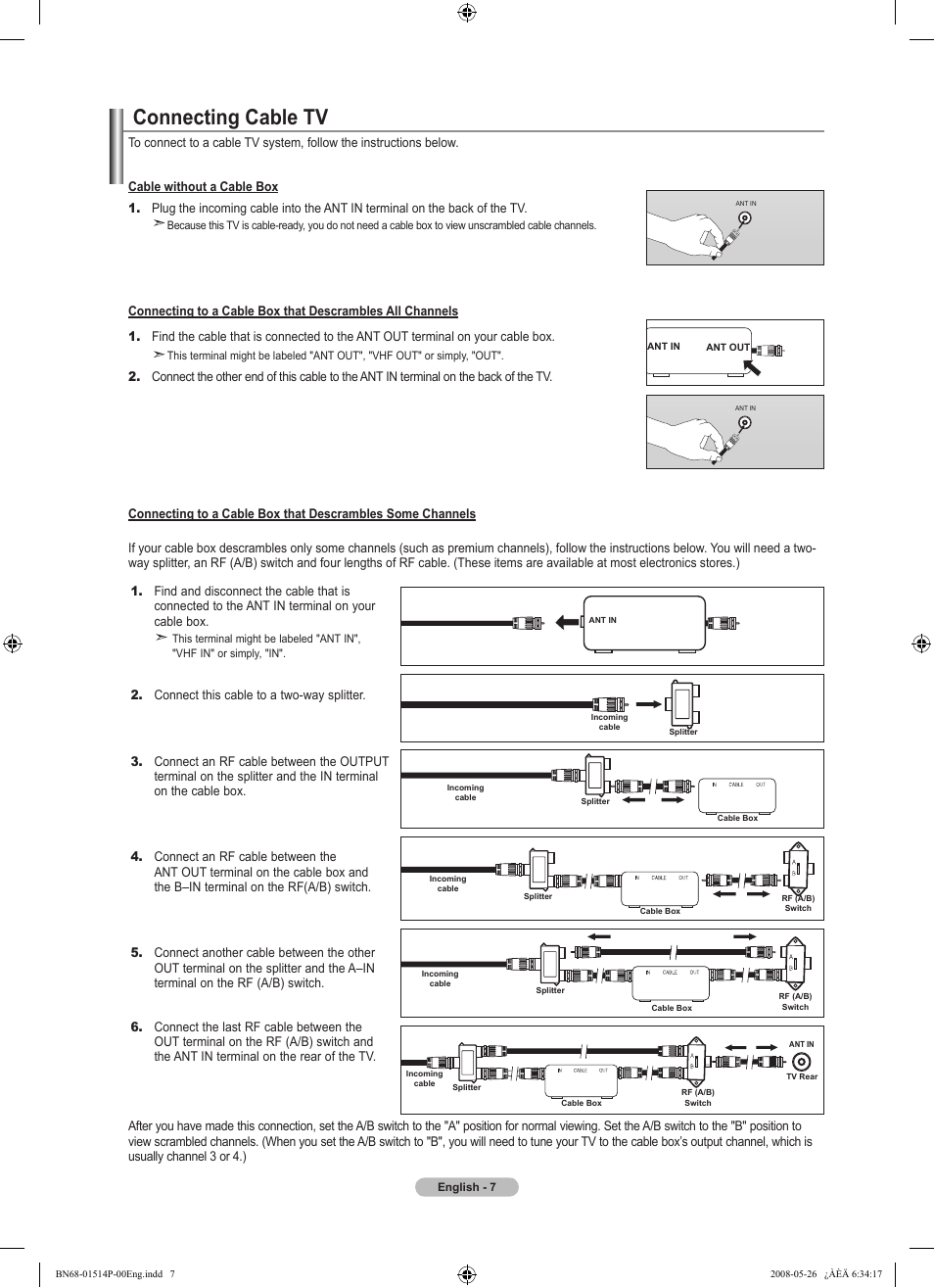 Connecting cable tv | Samsung LN32A330J1NXZA User Manual | Page 9 / 62