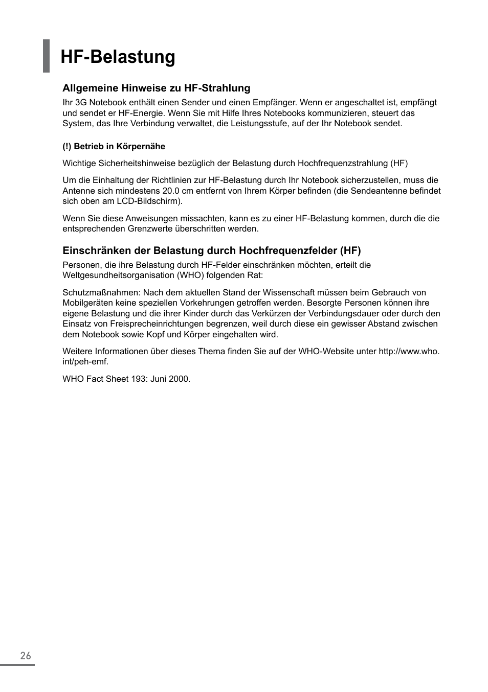 Hf-belastung | Samsung XE550C22-A01US User Manual | Page 26 / 87
