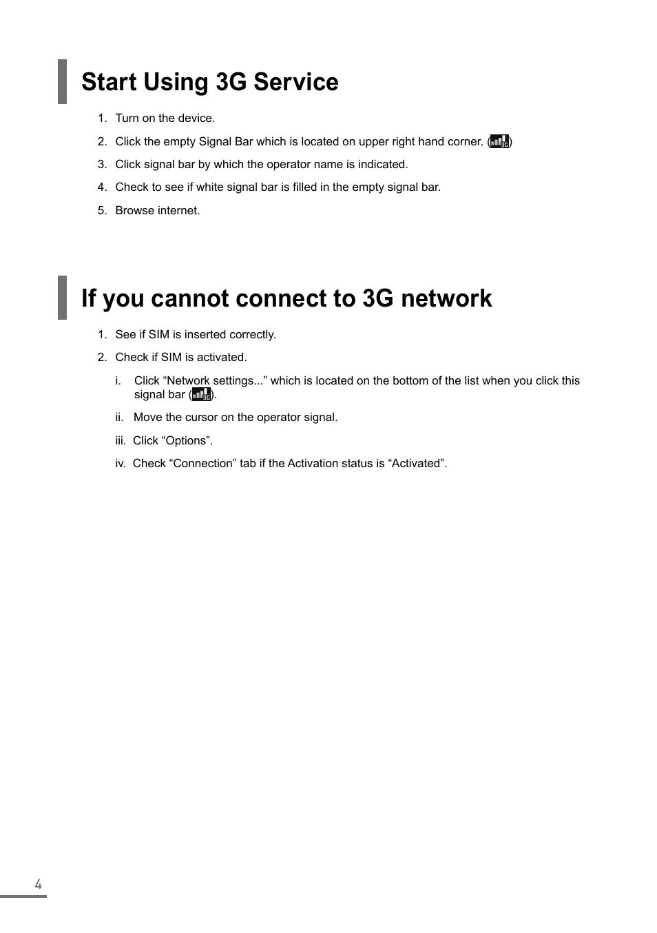 Start using 3g service, If you cannot connect to 3g network | Samsung XE550C22-A01US User Manual | Page 4 / 87