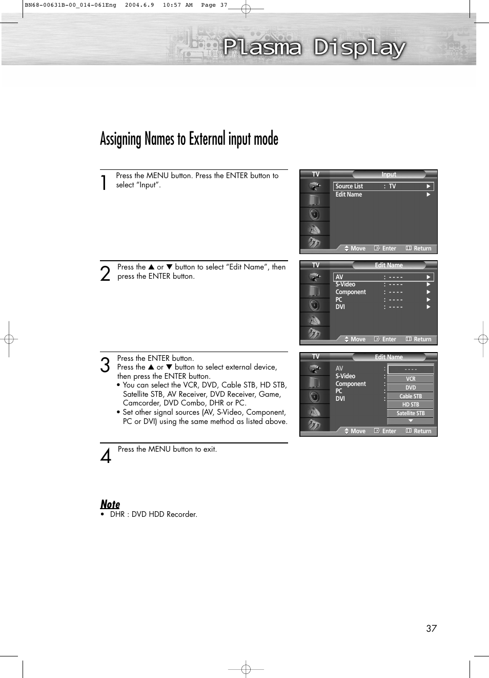 Assigning names to external input mode | Samsung SPP4231KX-XAA User Manual | Page 37 / 104