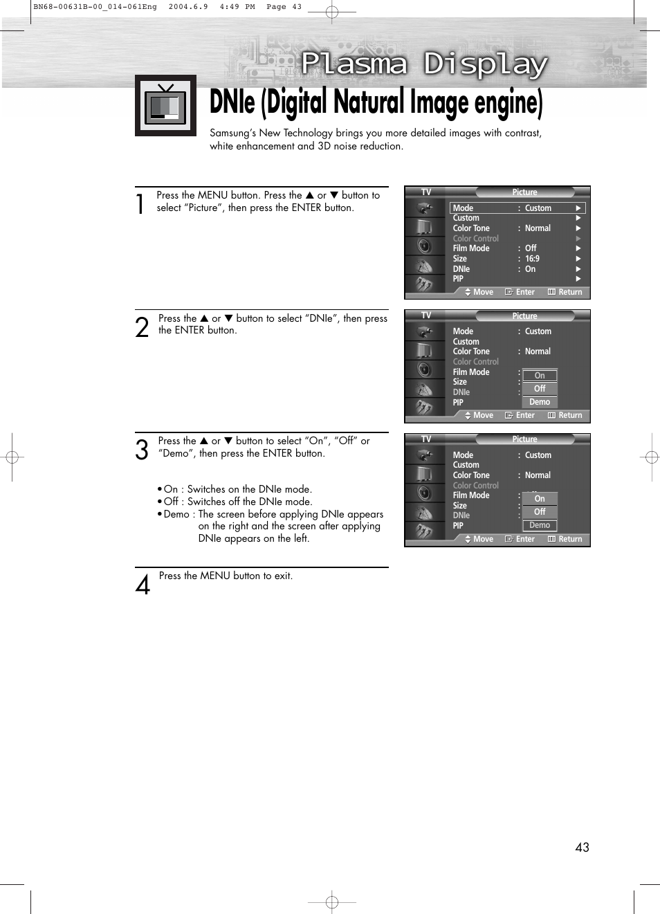 Dnie (digital natural image engine) | Samsung SPP4231KX-XAA User Manual | Page 43 / 104