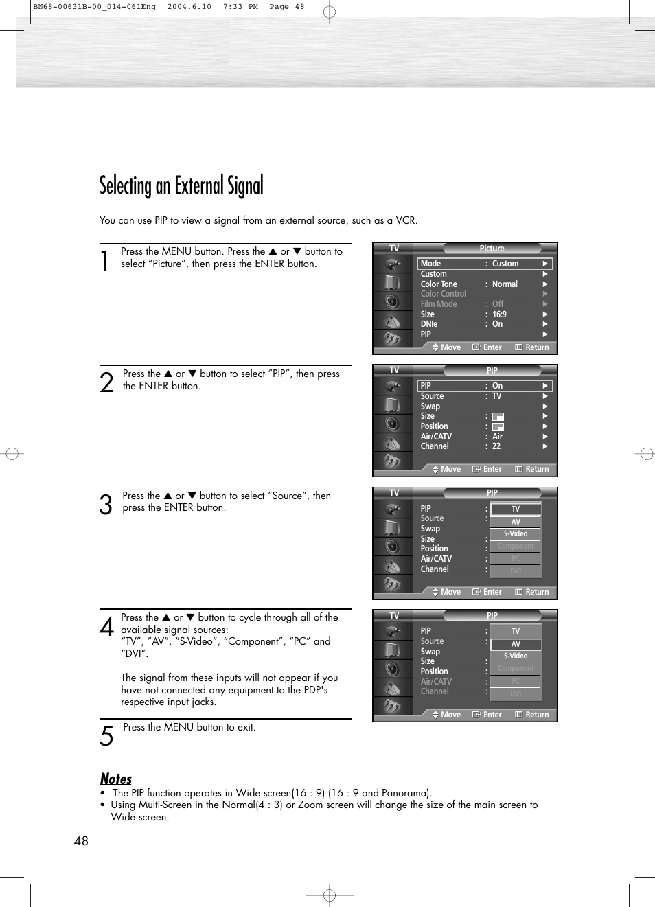 Selecting an external signal | Samsung SPP4231KX-XAA User Manual | Page 48 / 104