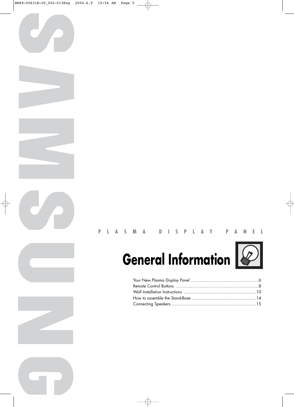 General information | Samsung SPP4231KX-XAA User Manual | Page 5 / 104