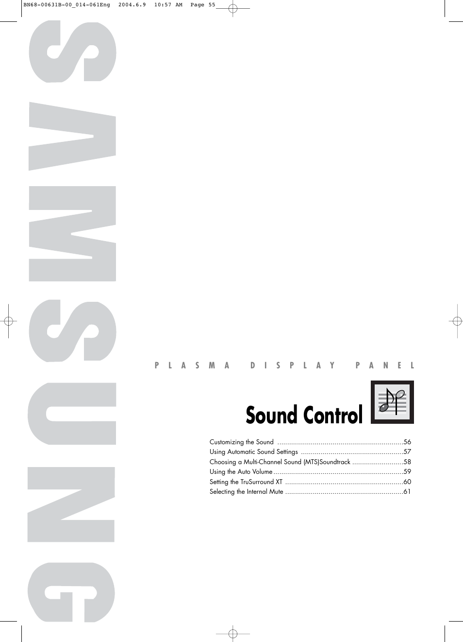 Sound control | Samsung SPP4231KX-XAA User Manual | Page 55 / 104