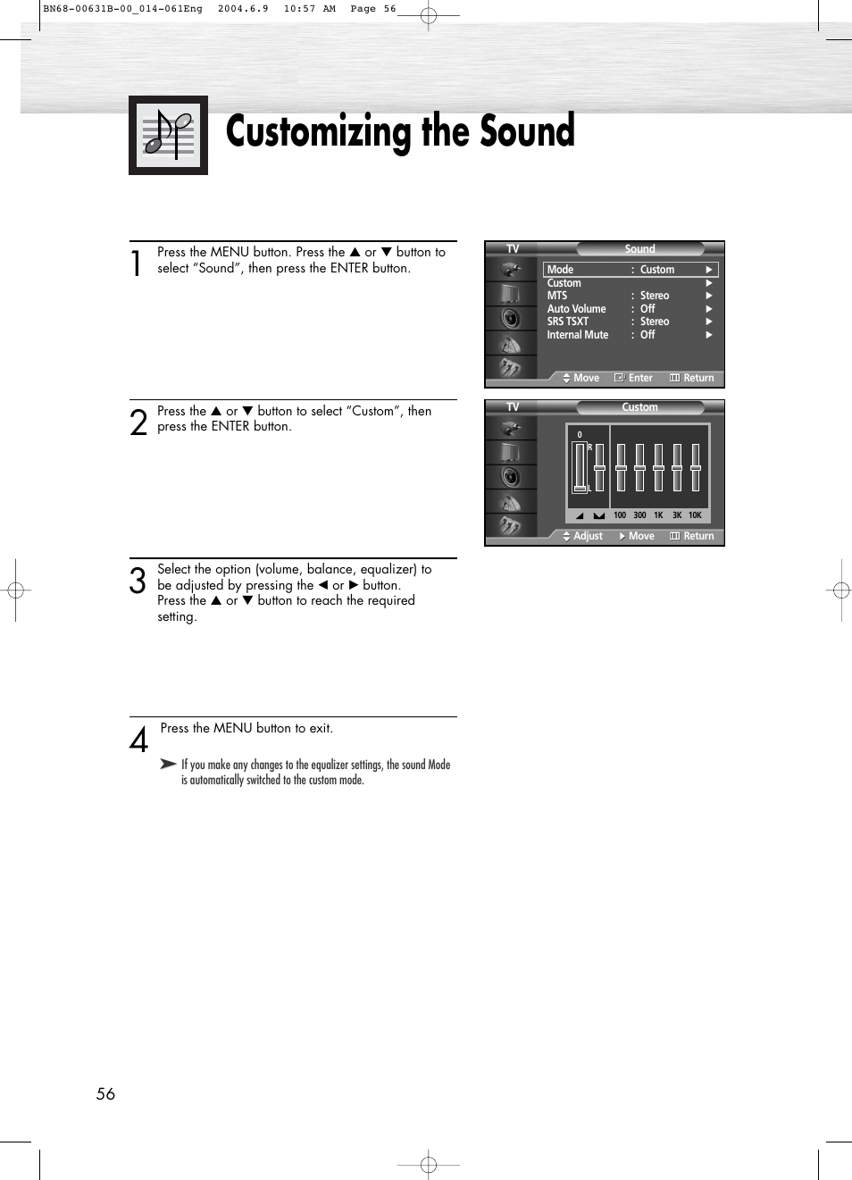 Customizing the sound | Samsung SPP4231KX-XAA User Manual | Page 56 / 104