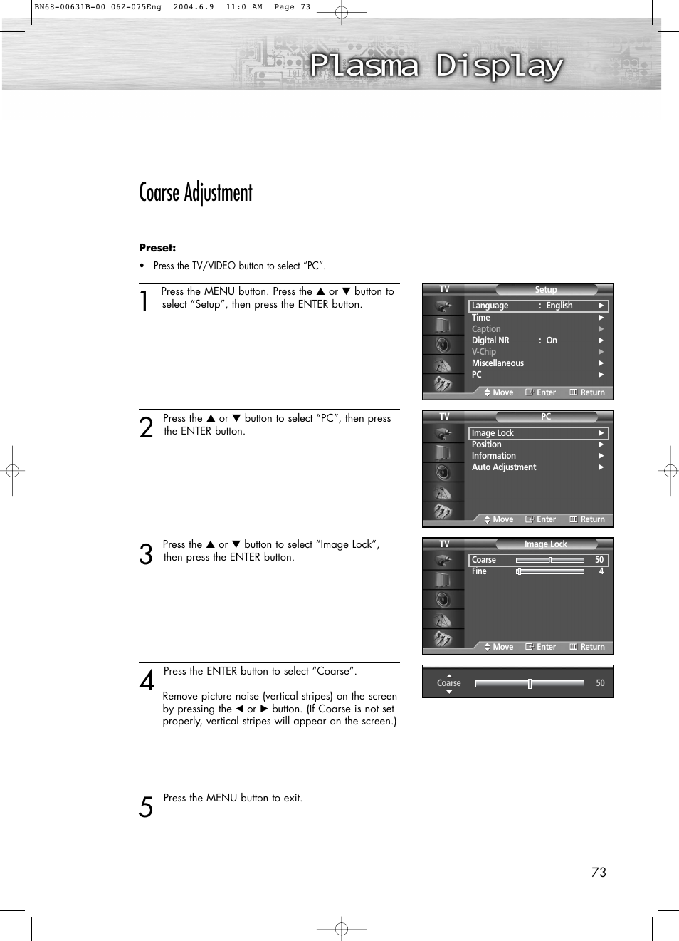 Coarse adjustment | Samsung SPP4231KX-XAA User Manual | Page 73 / 104