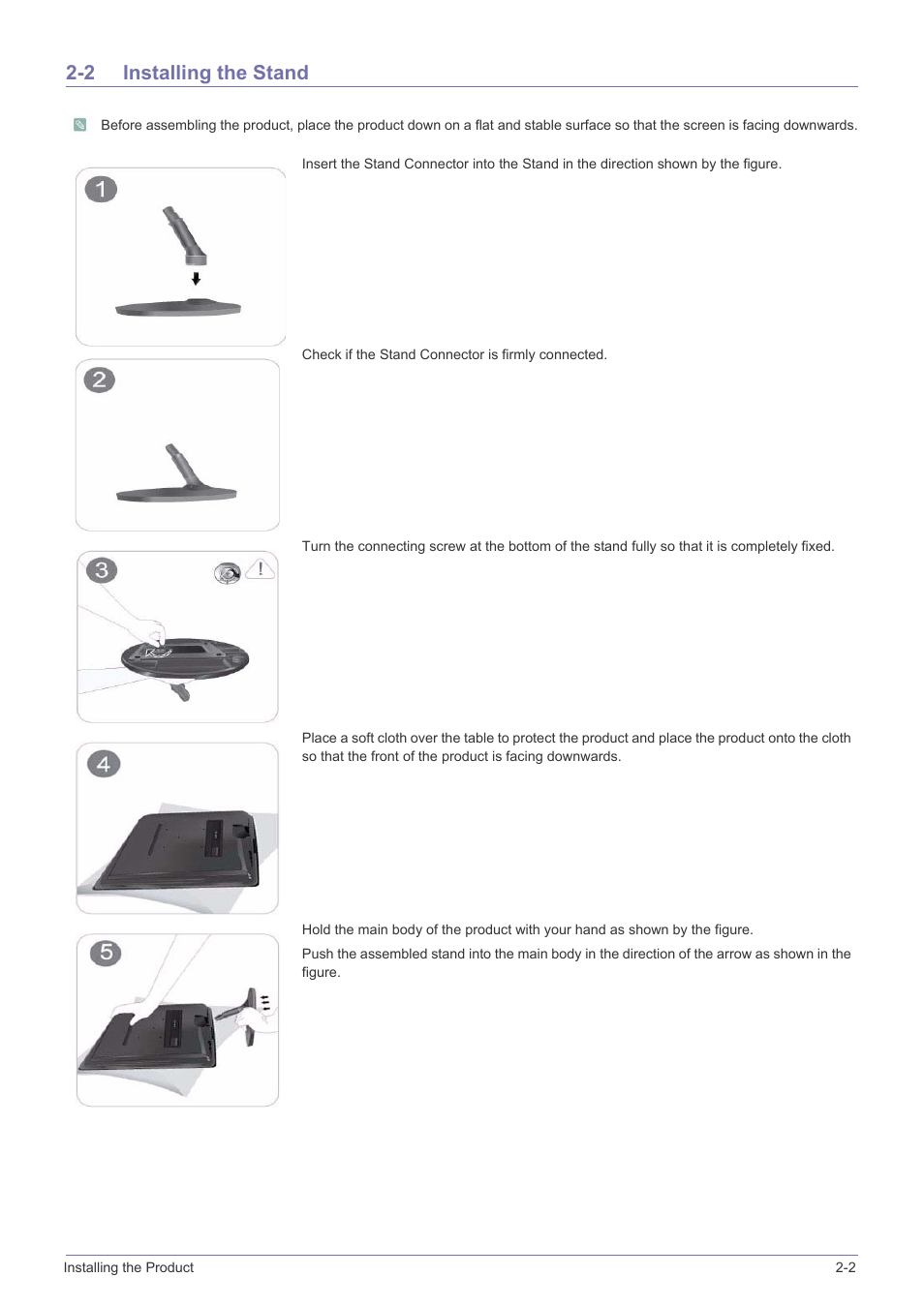 2 installing the stand, Installing the stand -2 | Samsung LS23PUZKFVUZA User Manual | Page 13 / 81