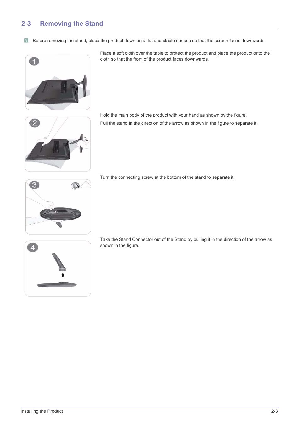 3 removing the stand, Removing the stand -3 | Samsung LS23PUZKFVUZA User Manual | Page 15 / 81