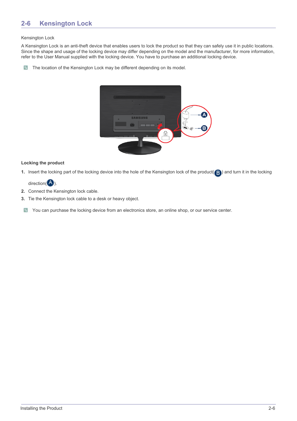 6 kensington lock, Kensington lock -6 | Samsung LS23PUZKFVUZA User Manual | Page 19 / 81