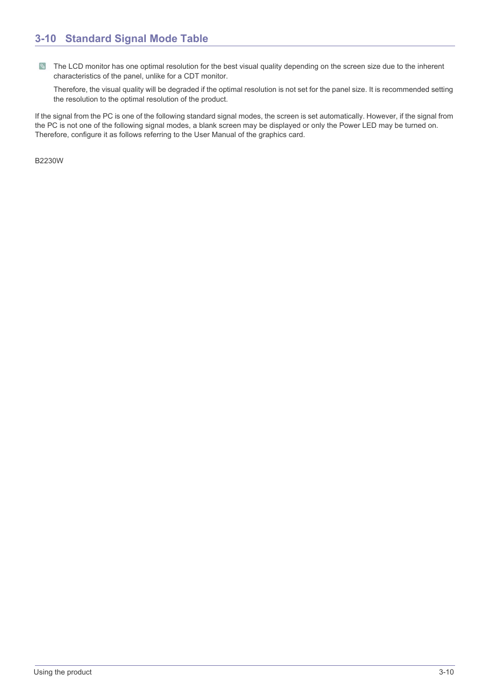 10 standard signal mode table, Standard signal mode table -10 | Samsung LS23PUZKFVUZA User Manual | Page 31 / 81
