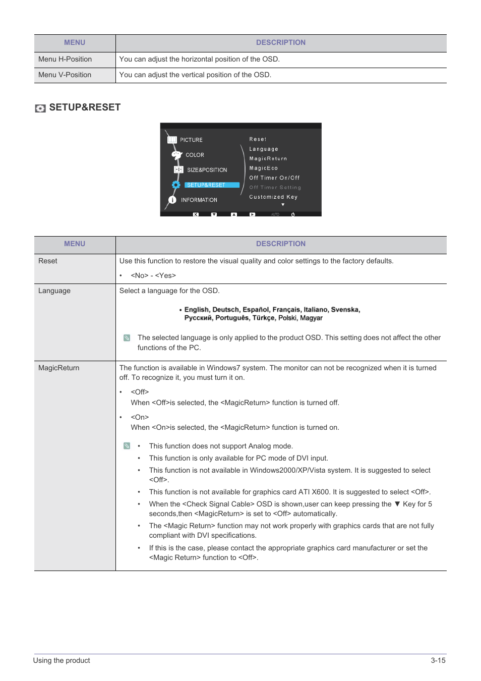 Setup&reset | Samsung LS23PUZKFVUZA User Manual | Page 45 / 81