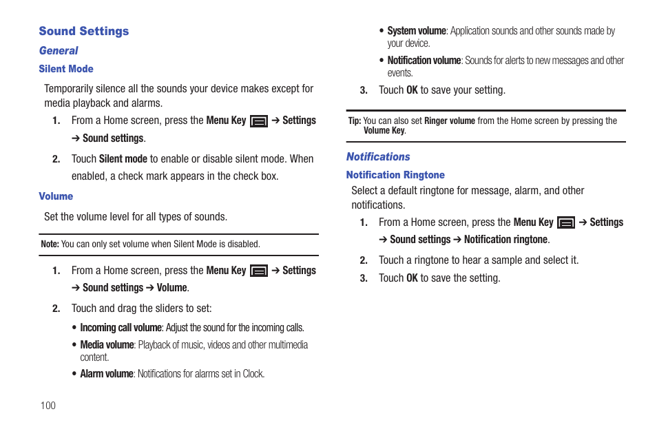 Sound settings | Samsung GT-P1010CWAXAR User Manual | Page 104 / 147