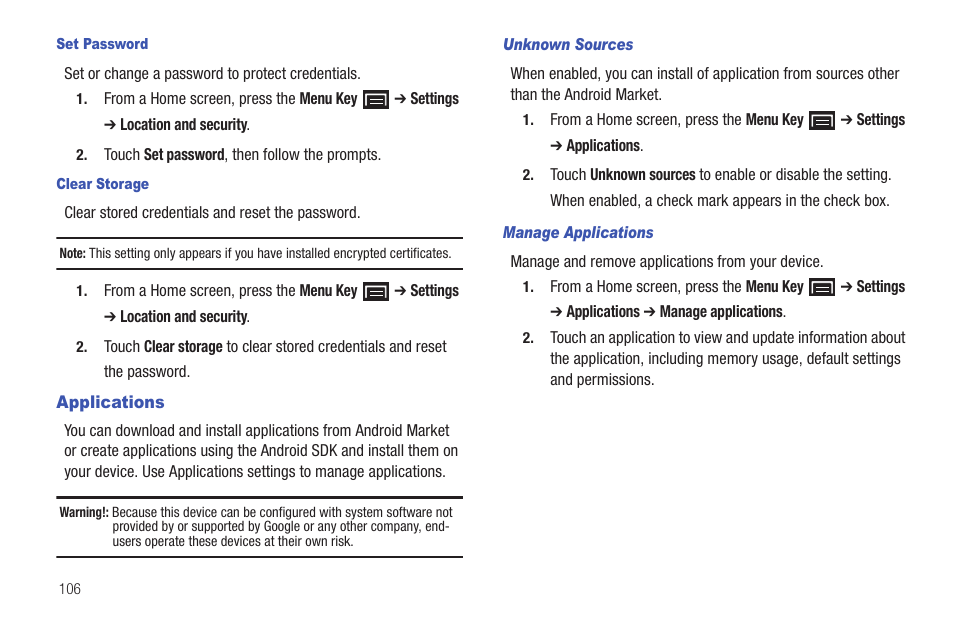 Applications | Samsung GT-P1010CWAXAR User Manual | Page 110 / 147