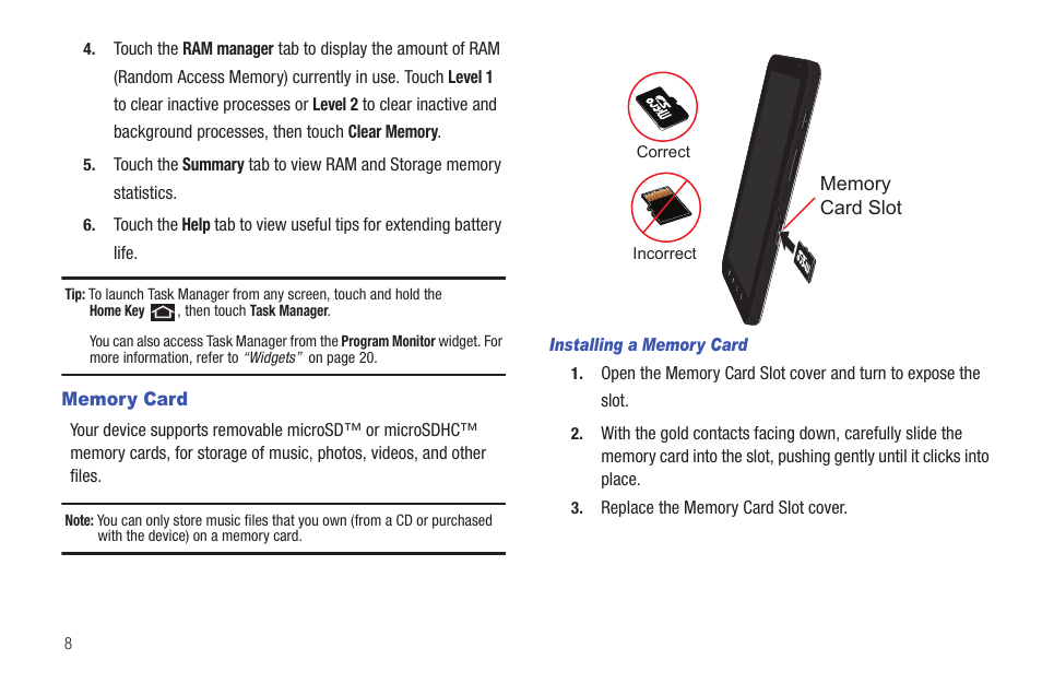 Memory card | Samsung GT-P1010CWAXAR User Manual | Page 12 / 147