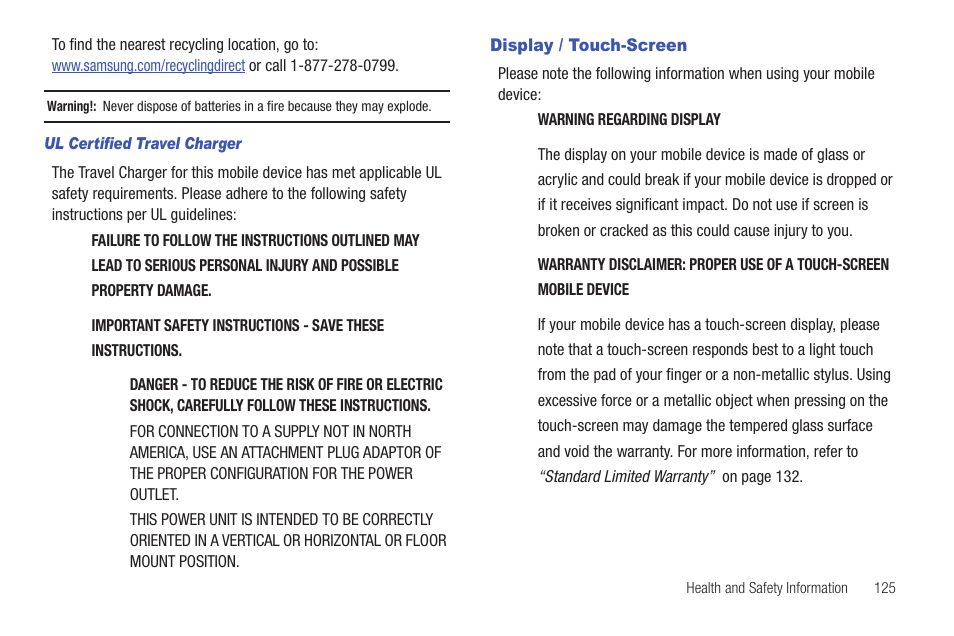 Display / touch-screen | Samsung GT-P1010CWAXAR User Manual | Page 129 / 147